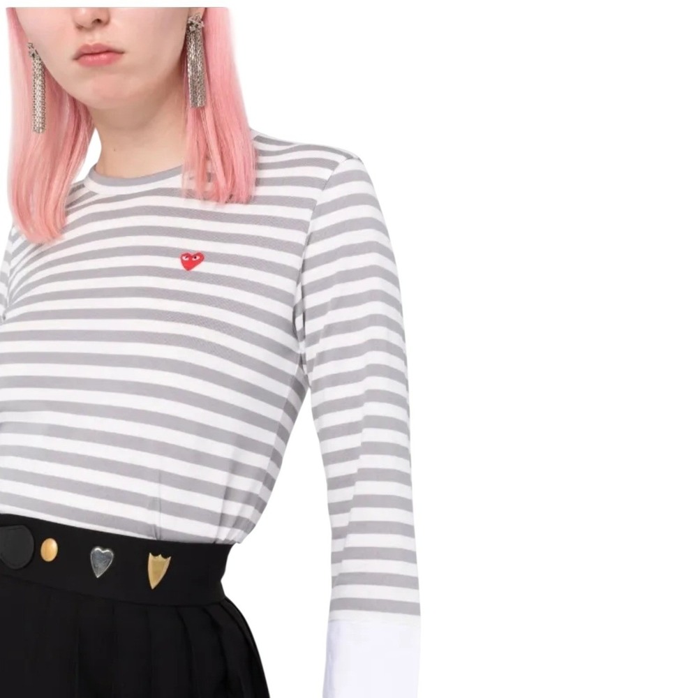 Comme des Garcons PLAY Women Grey Striped Long Sleeve T-Shirt‎ XL